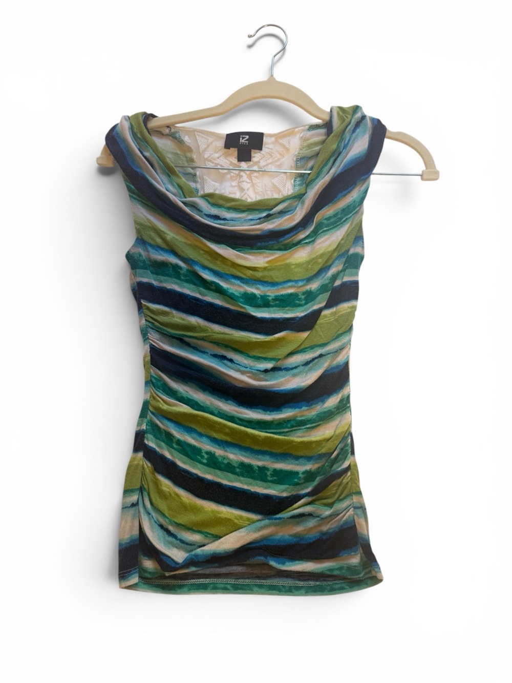 Iz Byer Striped Cowl Neck Camisole in Green, Teal, Navy & Cream